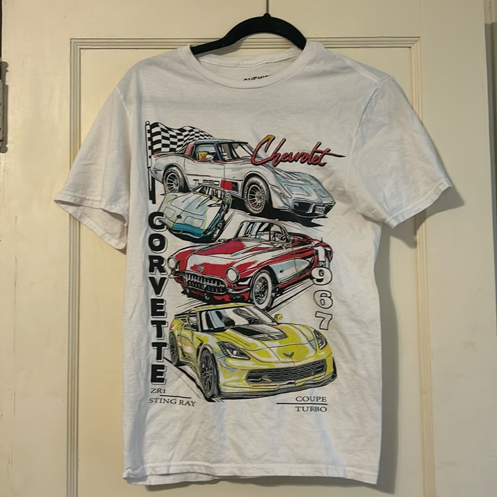 white graphic car tshirt